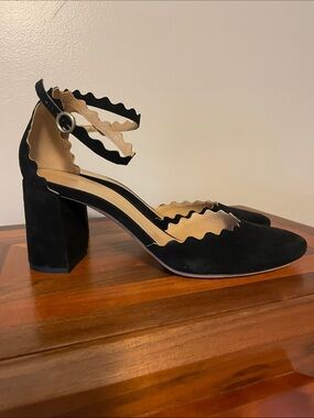 Chloe Black Scalloped Ankle-Strap Block Heel Pumps. Size 38.5 Worn once!!